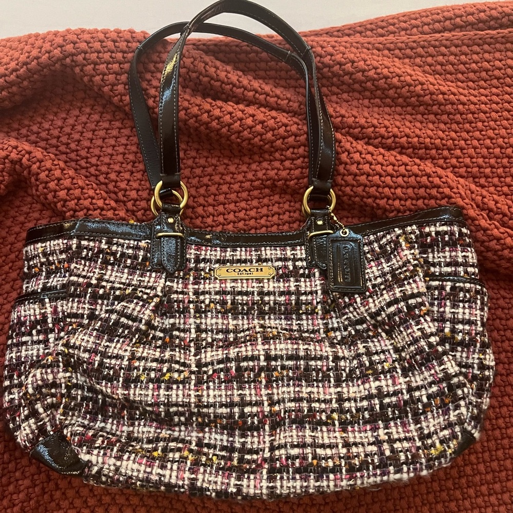 Coach Black and White Tweed Shoulder Bag